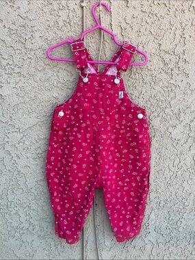Vintage Sprockets Toddler Red Pink Floral Overalls Pants